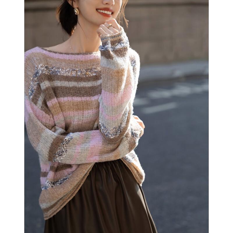 Demana Women's Striped Color-block Wool Blend Knit Sweater