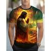 Herren T-Shirt mit Allover-Print, Jesus & Löwe Grafik, Oberteile, lässig, Kurzarm, Rundhalsausschnitt, Sommer, Übergröße, Herren T-Shirts
