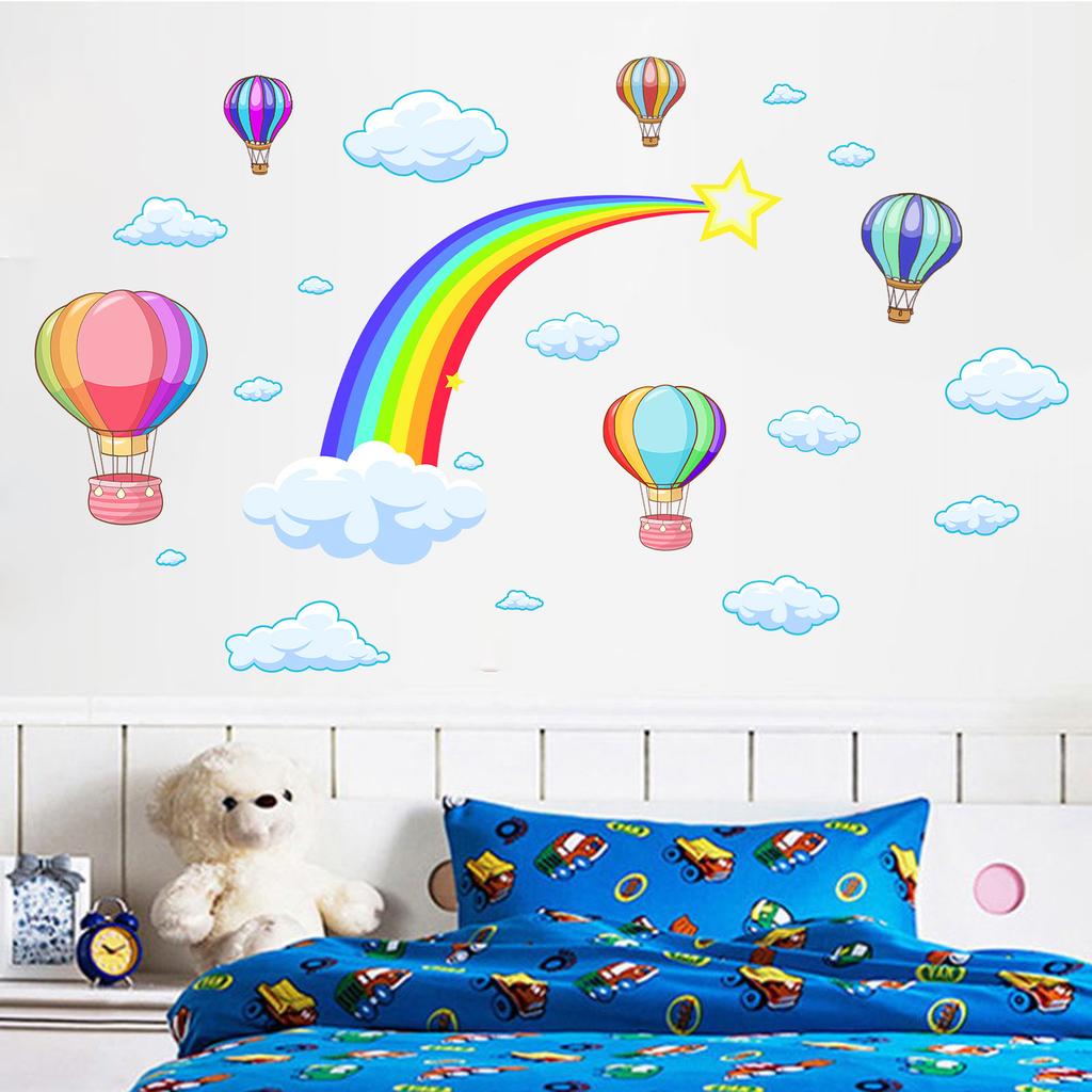 Rainbow Cloud Hot Air Balloon Wall Sticker Creative Decal for Living Room Bedroom Nursery Kids Room Wall Decor