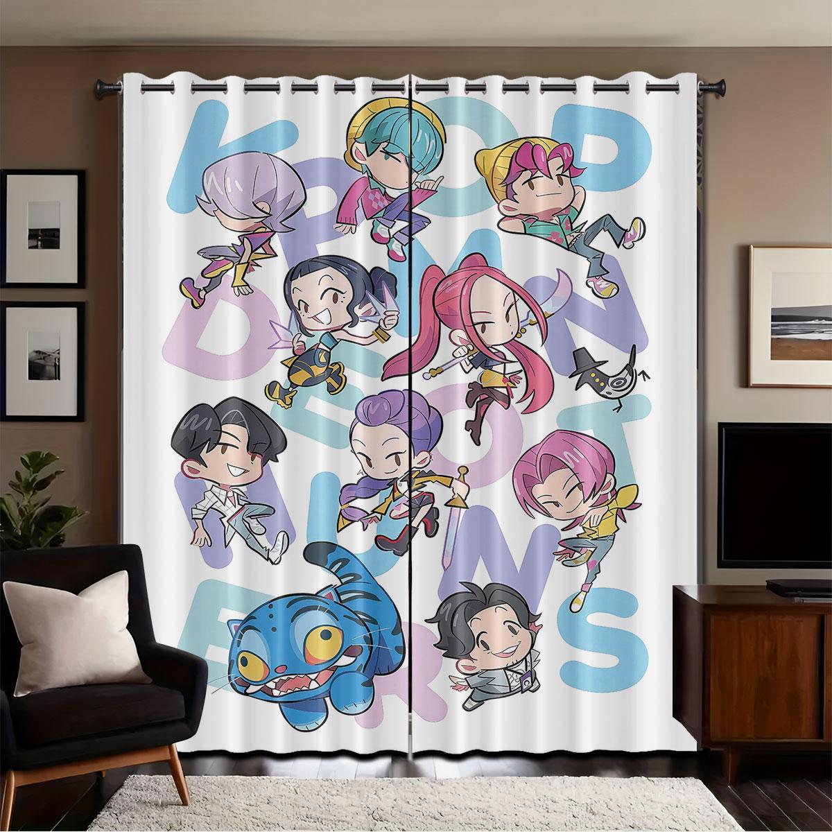 

2 шт. K-pop Принт Охотники на демонов Перфорированные Блэкаут Шторы Несколько размеров Гостиная Изоляция Украшение, Машинная стирка 140x160&Grommet Top