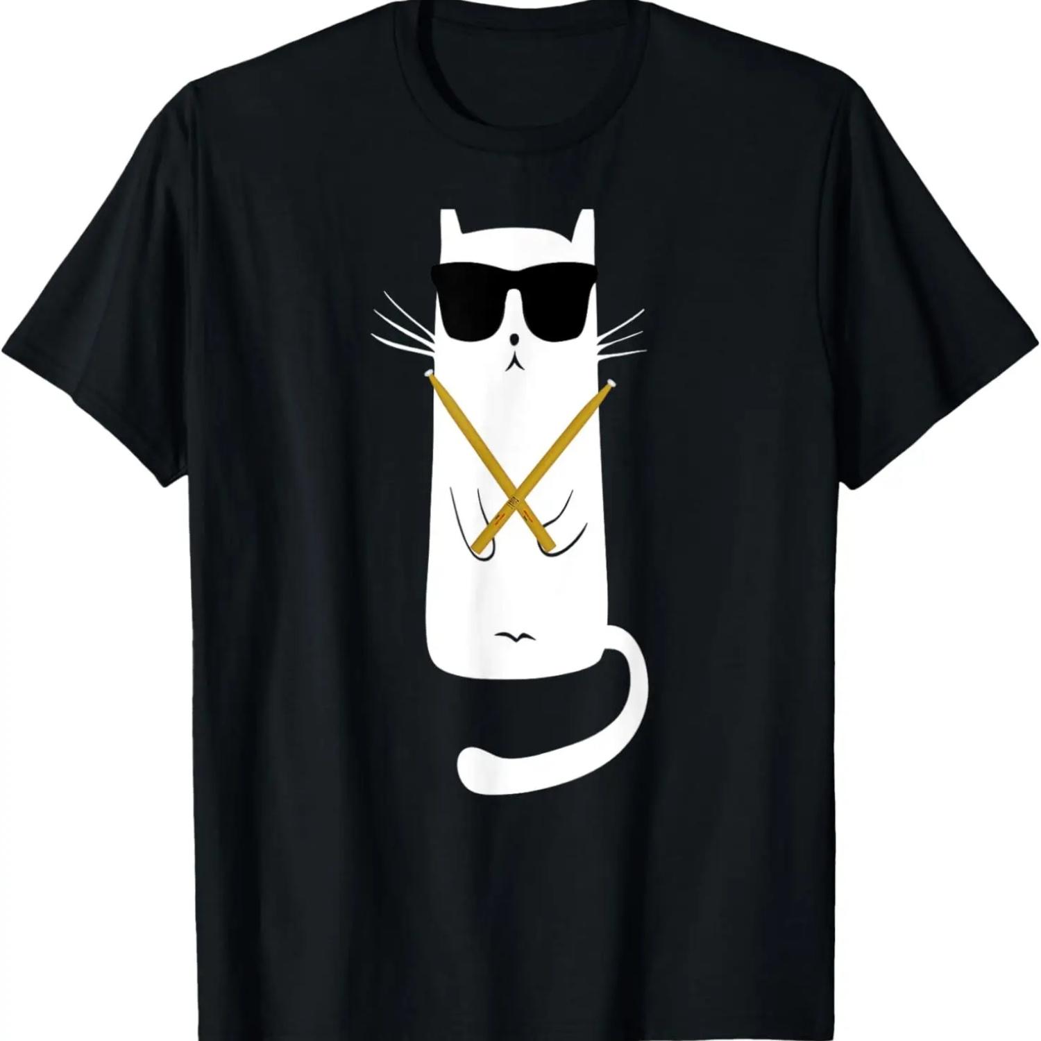 

Funny cat wearing sunglasses drums playing drums T-Shirt XXXXXL чорний