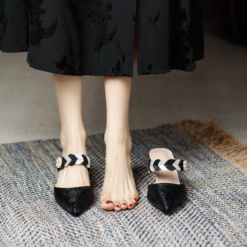 

2025 spring and summer new baotou back empty sandals women s national style cheongsam versatile high heels travel wine glass and half slippers 40 абрикосовый