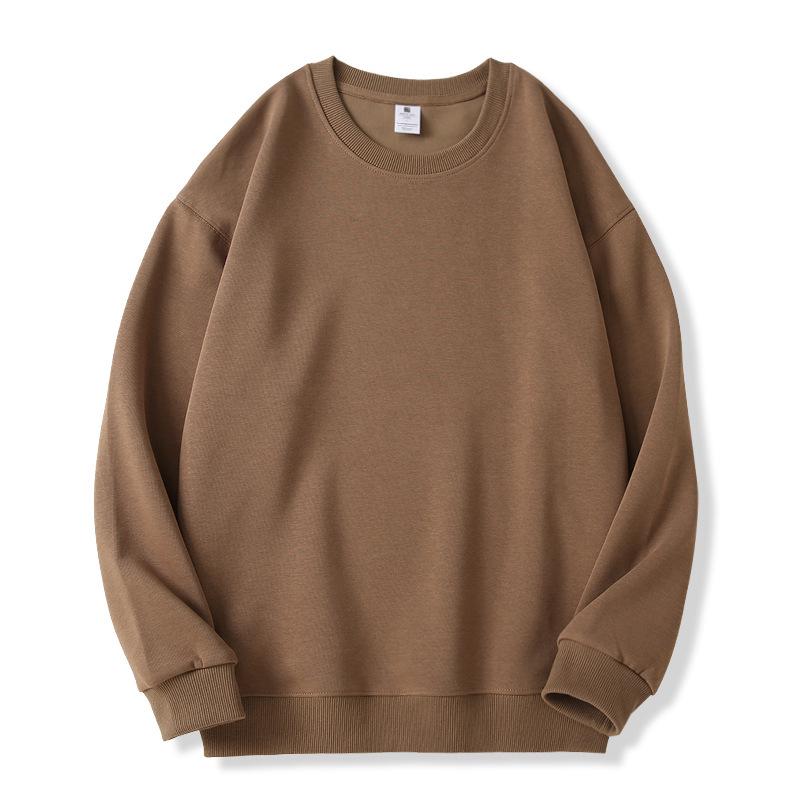 2025 Winter Men's Pure Color Cotton Round Neck Hoodie - Trendy Couple Youth Pullover with Print