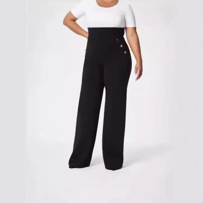 

2024 Women s High-Waisted Elastic Straight-Leg Casual Pants 3XL
