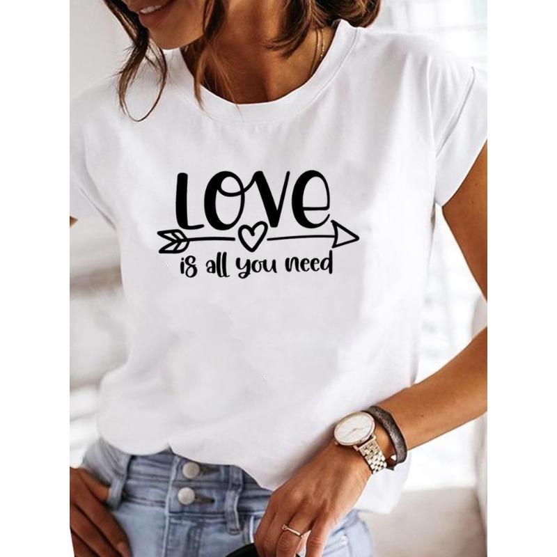 (Europäische Größe) Aquarell Damen T-Shirt Oberteil Kleidung Liebe Herz Lieblich Lässig Kurzarm Mode Druck Damen T-Shirt Weiblich Grafik T-Shirts