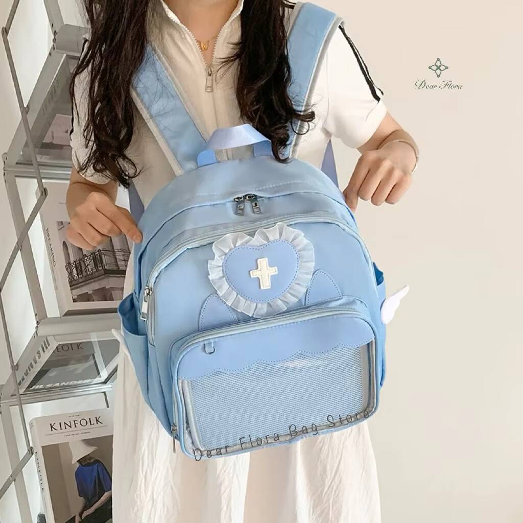 New Cute Wing Cross Ita Backpacks Y2K Large Capacity Knapsack Lolita Girl Transparent Schoolbag outdoor Bookbag Travel Rucksack