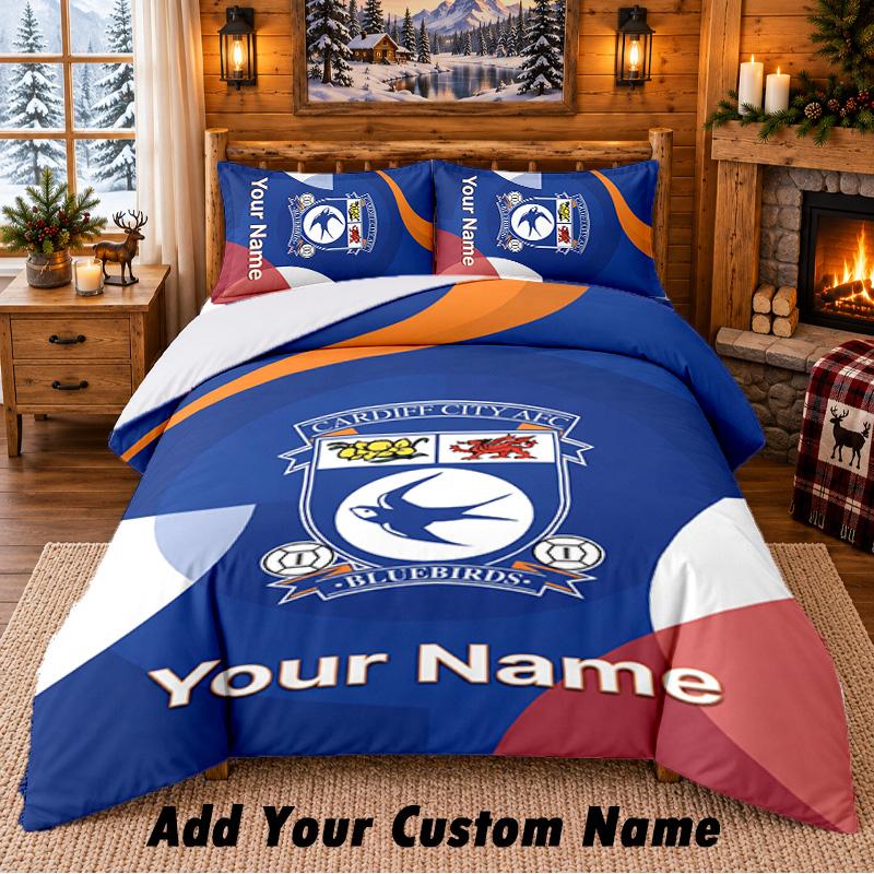 Cardiff City Pattern Bedding 3Pcs Set Custom Name, Bed Sheet And Pillowcases For Home Bedroom