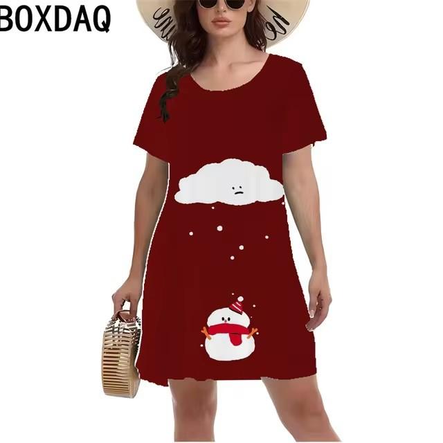 3D Digital Printing Dresses Women s Summer Short-sleeved O-neck Casual Loose Dress S