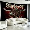 Slipknot Cartoon Masked Members Tapestry, Red Background Band Portrait Wall Hanging for Rock Fans