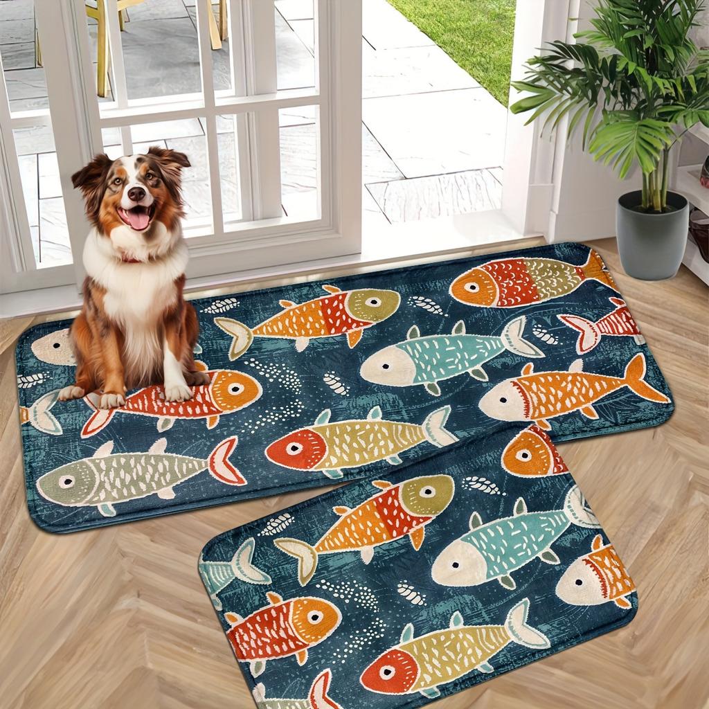 Cartoon Colorful Fish Carpet 2pc Kitchen Rug Doormat Welcome Mat Living Room Carpet Rug For Bedroom Home Decoration