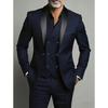 Mens Slim Fit 3-Piece Suit Set With Shawl Lapel Double Vent Tuxedo Wedding Groom Groomsman Formal Event