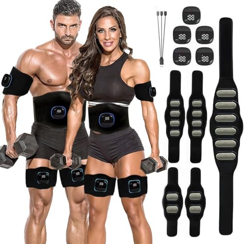 EMS Abdominal Muscle Training Belt, the Ultimate Model, No Gel Sheets Required, Stainless Steel Electrode Pads, Muscle Training Machine, Calorie Displ