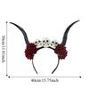 Flower Crown Halloween Ox Horns Headband Skull Gothic Style Sheep Horn Hairband Fashion with Neckband Red Rose Headband Cosplay