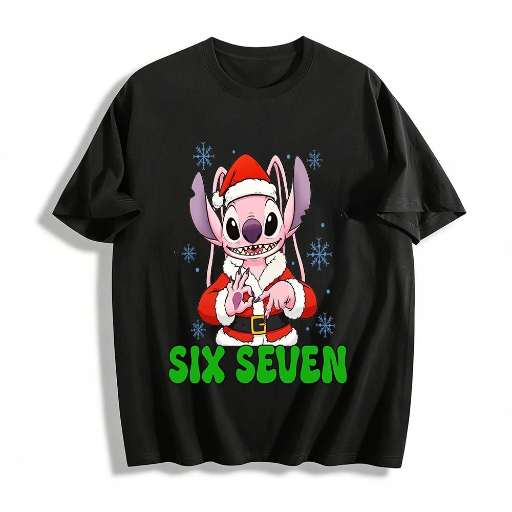 Christmas Stitch 67 Gesture Print Casual Tee For Adults Kids Pure cotton T-shirt XXS