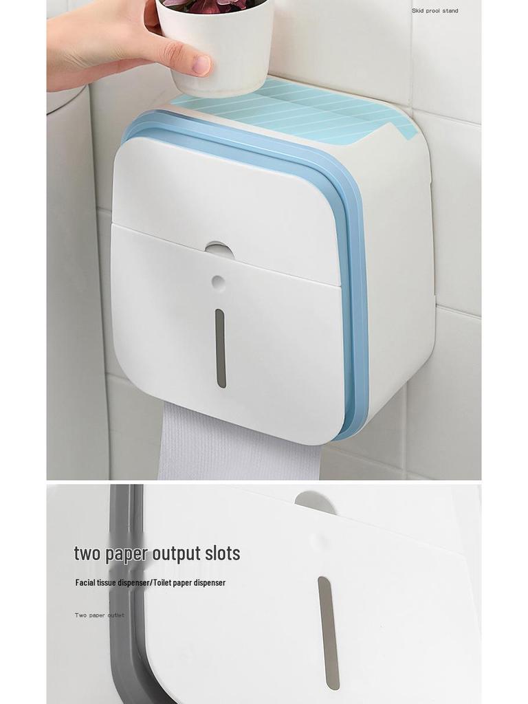 Wall-Mounted Bathroom Tissue and Phone Holder with Storage for Sanitary Supplies
