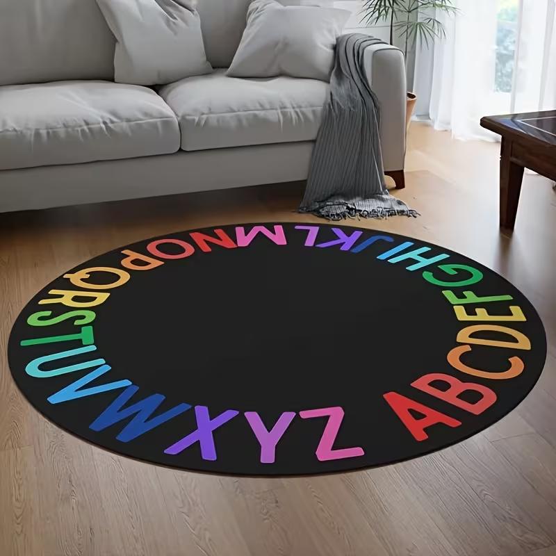 Rainbow Alphabet Play Mat - Area Mat with Colorful Letter Design,round Rug for Bedroom, Classroom Kids Play and Reading Area Rug 80cm x 80cm