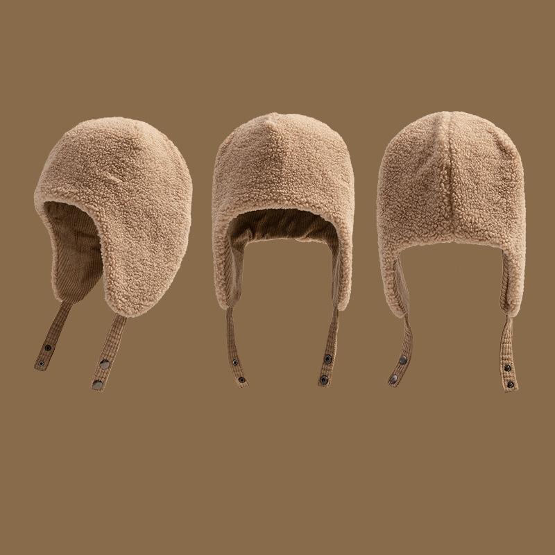 Wearing Lamb Plush On Both Sides, Men and Women Keep Warm In Winter, Ride Bicycles, Protect Their Ears from the Cold, and Wear Flying Caps In Their