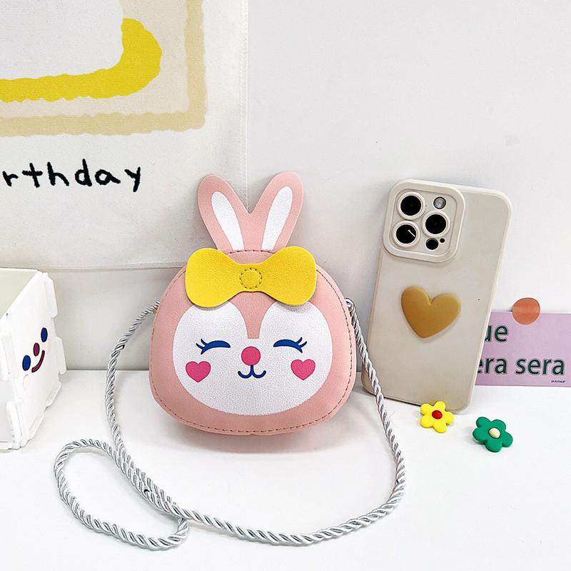 Fashionable Cartoon Rabbit Girls Shoulder Bag Mini Cute Pu Coin Purse розовый