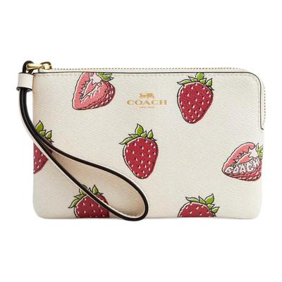 Corner Zip 16 Strawberry Print Leather Clutch Small Women Clutch Chalk Red CBB81-IMCAH