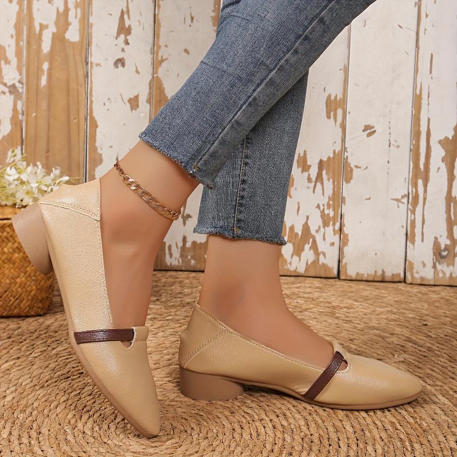 Spring/Fall Versatile Soft Leather Women's Shoes French Vintage Low-Heel Chunky-Heel Loafers Soft Sole Pointed Toe Low-Cut