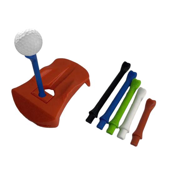 3D Printed Golf Tee Holder with 5 Tees Artificial Turf Tee Stand Outdoor Indoor Driving Range Home Training Golf Simulator Tee Hinged Turf Base