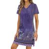 Women's Casual V-neck Short Sleeve Split Hem Vintage Printed Dress