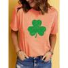 Summer Women's Clover Pattern Printed Round Neck Pure Cotton Short Sleeved T-shirt Casual Fashion T-Shirts Women’s