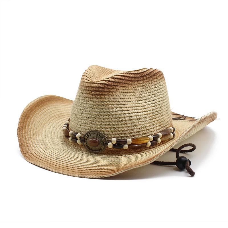 Ethnic Style Cowboy Sun Hat With Wide Brim Breathable Straw Summer Sun Protection For Men Women