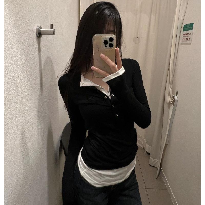 Women's Henley Neck Long Sleeve Tees Slim Fit Layering Tops Casual T Shirts