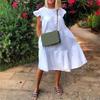 Women Dress Short Sleeve Pleated Long Dresses Fashion Bohemian Dress Solid Loose Summer Dresses