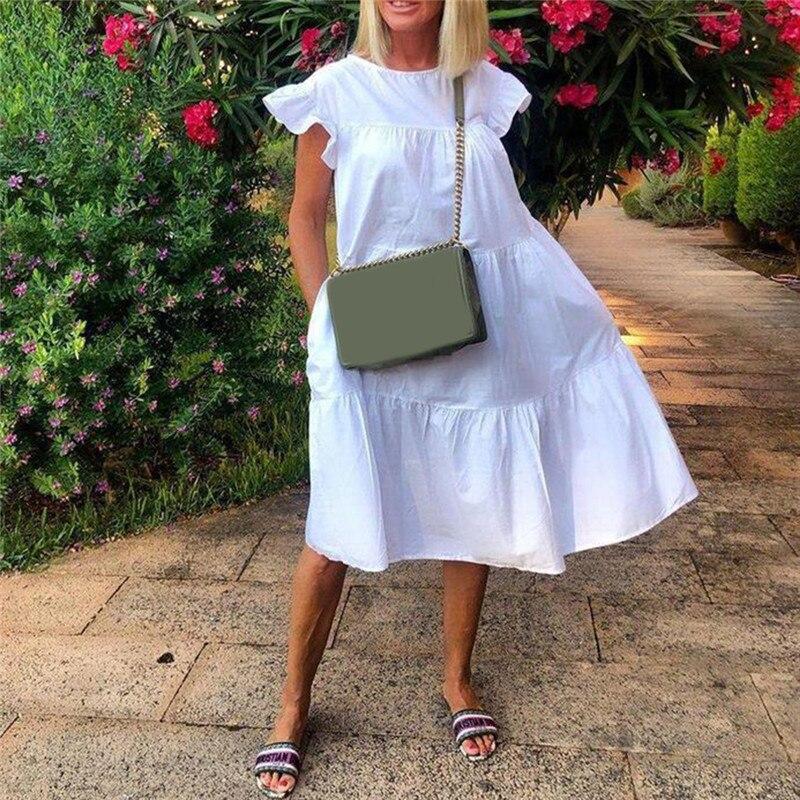 Women Dress Short Sleeve Pleated Long Dresses Fashion Bohemian Dress Solid Loose Summer Dresses