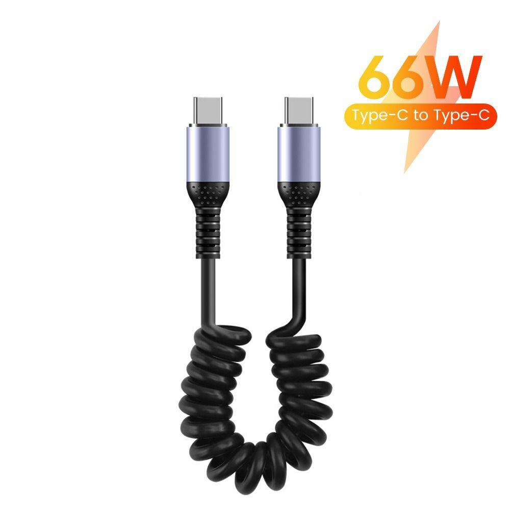 6A 66W Spring Short Charging Cable Retractable USB C To Type C Cable for iPhone Car Power Bank