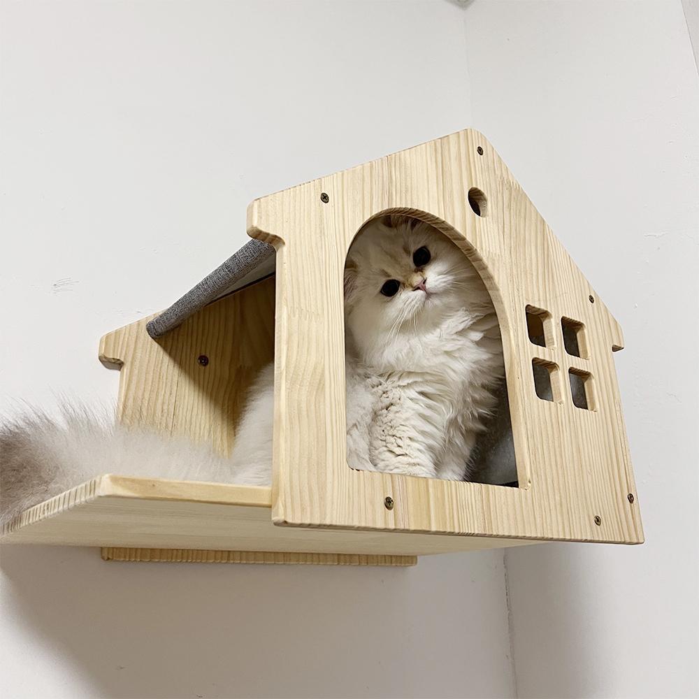 Arbre d'escalade pour chat Étagères en bois murales pour chat Meubles à sauter Griffoir pour chat Hamac Escaliers Cadre de jeu et d'escalade