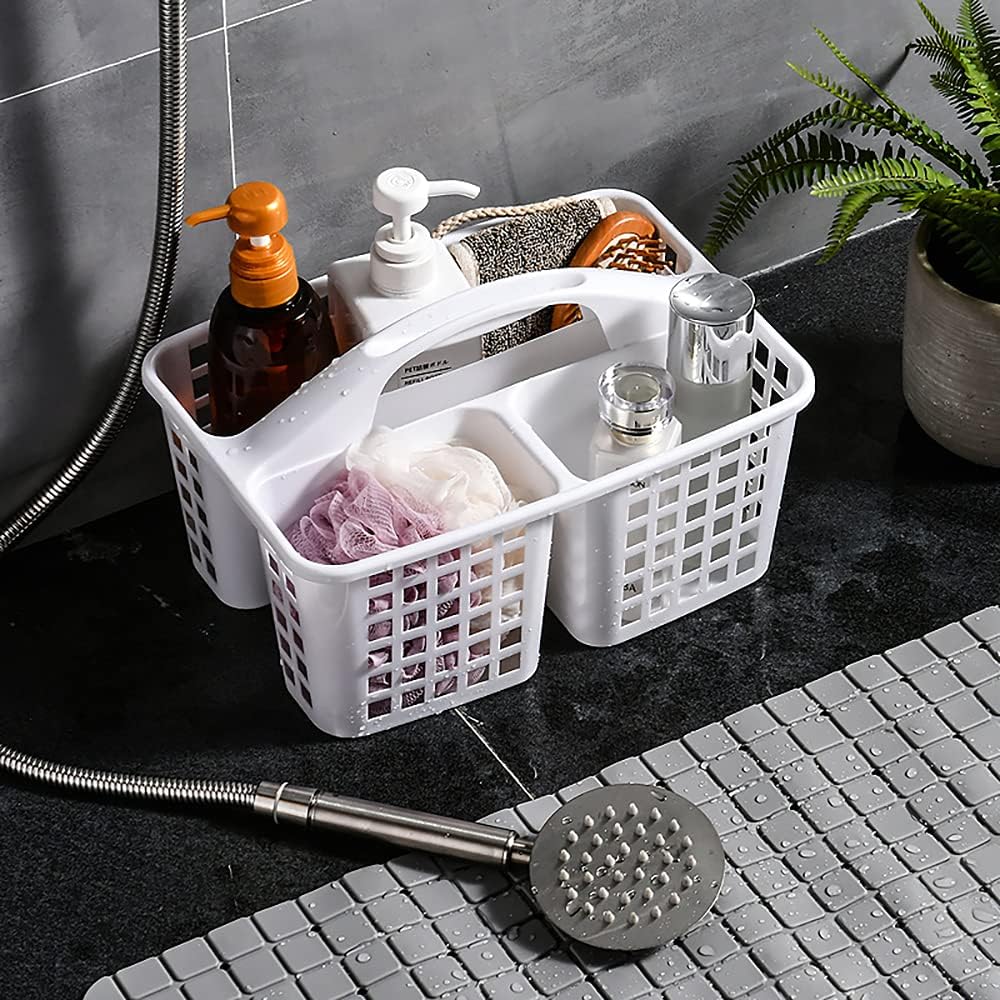 Plastic Shower Caddy Basket with Compartments, Portable Divided Cleaning Supply Storage Organizer with Handle for Dorm Bathroom белый