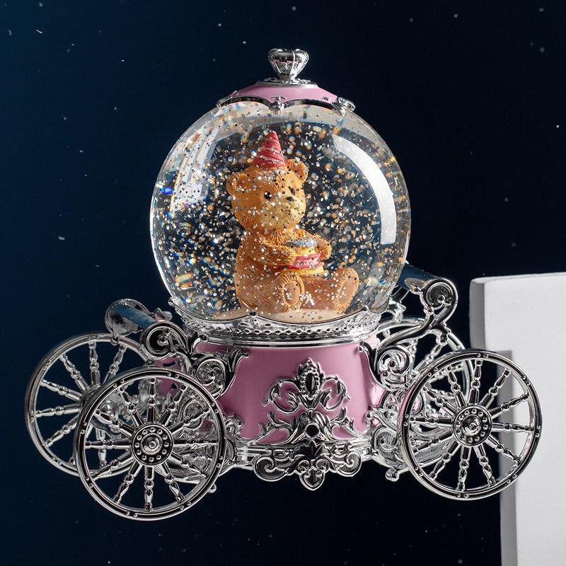 Dreamy Snowfall Rotating Pumpkin Carriage Crystal Ball Music Box – Children's Birthday Gift