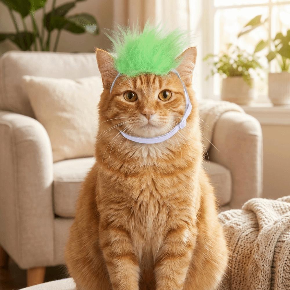 Lustige verstellbare elastische Katzenperücke Neuheit Auffälliger Katzenkopfschmuck Niedliche Haustier-Cosplay-Hut Kostüm