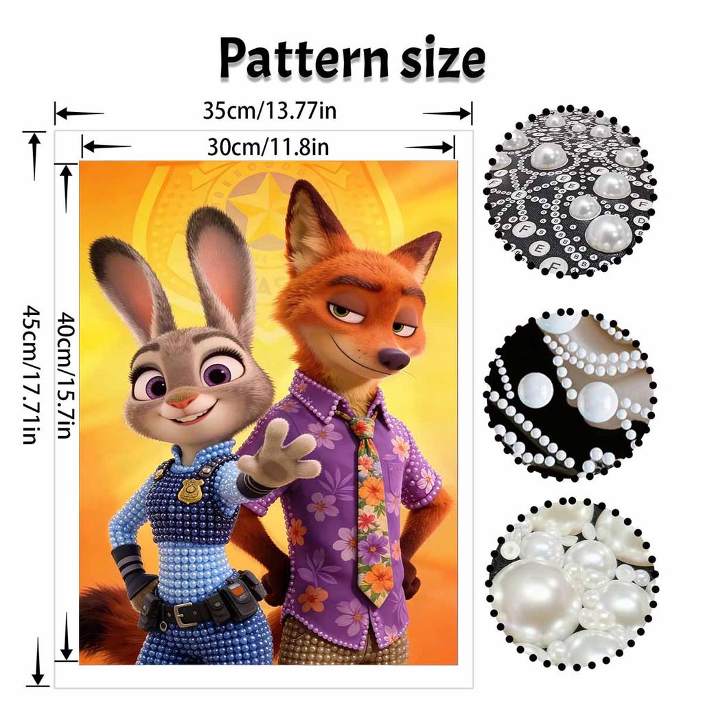Disney Pearl Art DIY Judy and Nick Creative Pearl Style Illustrations Pearl Artworks Gemstone Paintings Home Wall Decor Crafts