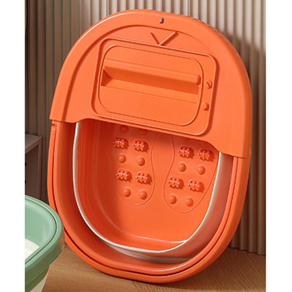 Banheira de Pedicure Dobrável Bacia Espessa para Escalda-pés com Pontos de Massagem para Casa Apartamento Dormitório Laranja Branco