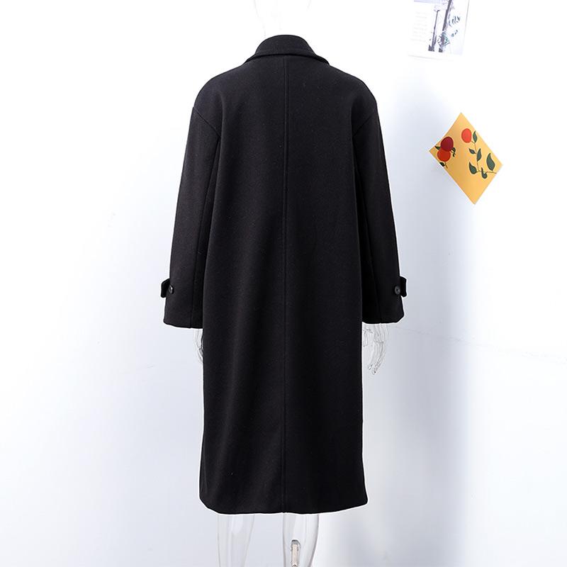 Women Fashion Wool Blend Warm Long Coat Autumn Winter Loose Pocket Double-breasted Jacket Elegant Lapel Overcoat
