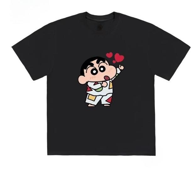 Crayon Shin Chan Love Heart Print Casual T Shirt Cute Anime Short Sleeve Tee for Unisex Women Daily Wear S