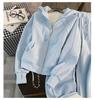 Women's Trendy Blue Velvet-Lined Hooded Sweatshirt & Wide-Leg Pants Set for Fall & Winter