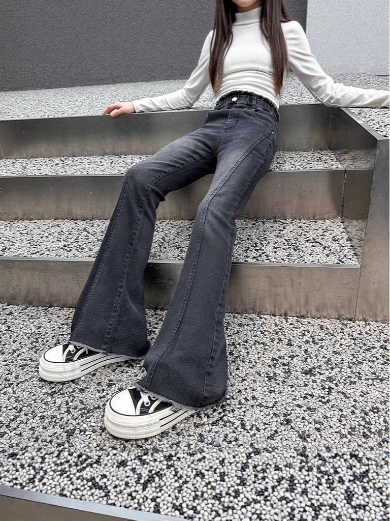 2025 Girls' High Waist Elastic Flare Jeans - Slimming Spring & Autumn Pants for Teens