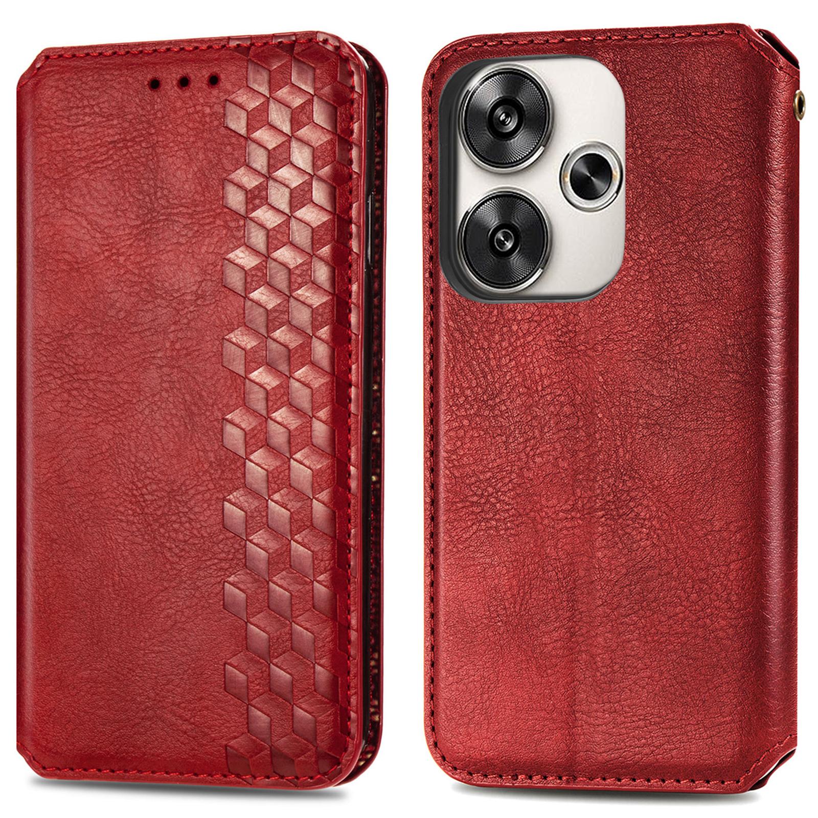 

For Xiaomi Redmi Turbo 3 5G/Poco F6 5G PU Leather Case Rhombus Imprint Wallet Stand Phone Cover Red