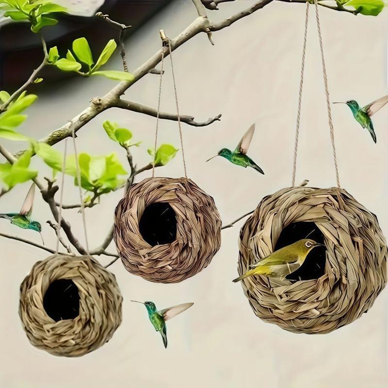 Birds Nest Bird Cage Grass Egg Cage Bird House Outdoor Decorative Weaved Hanging Parrot Nest Houses Pet Bedroom
