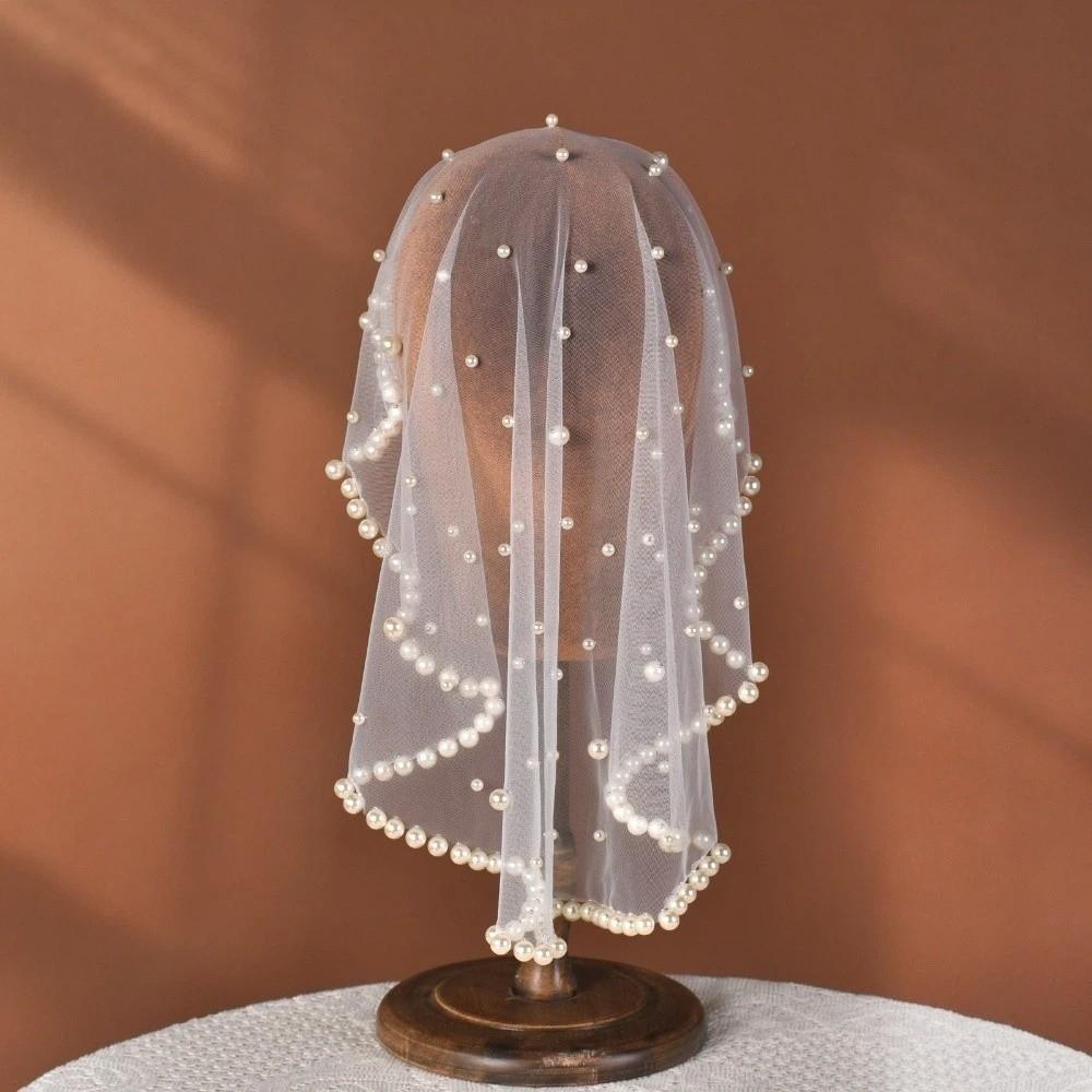 Einfarbige Perlen Perlen Brautschleier Weiß Schwarz Rot Hochzeitschleier Kurz Braut Kopfschleier Party