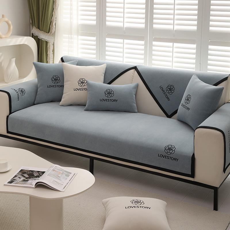 Panda Embroidered Sofa Cushion Chenier Four-Season Universal Non-Slip Sofa Cover, High-Grade Seat Cushion Leather Sofa Back Towel