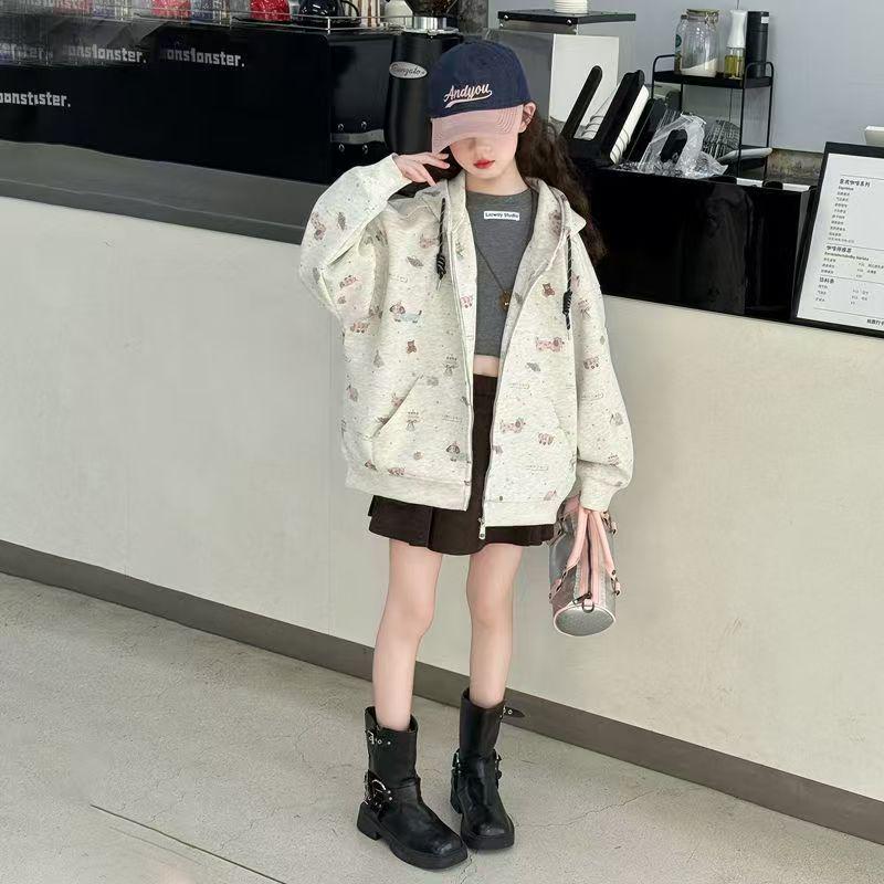 2025 New Girls' Fashion Hooded Cardigan: Loose Fit Spring & Autumn Jacket