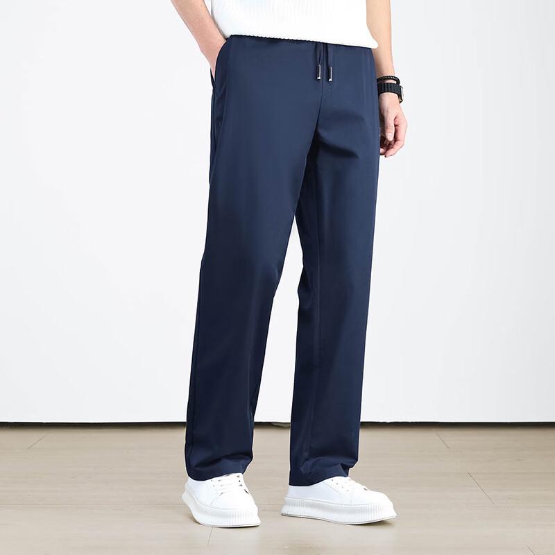 Men's Summer Cotton Elastic Waist Straight Leg Pants