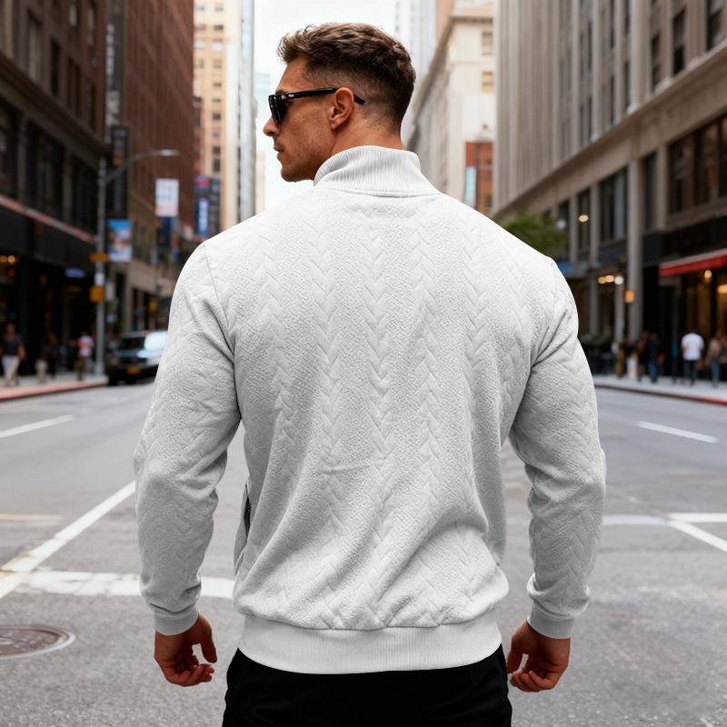 American Style Mens Casual Stand Collar Zip Pullover Hoodie Long Sleeve