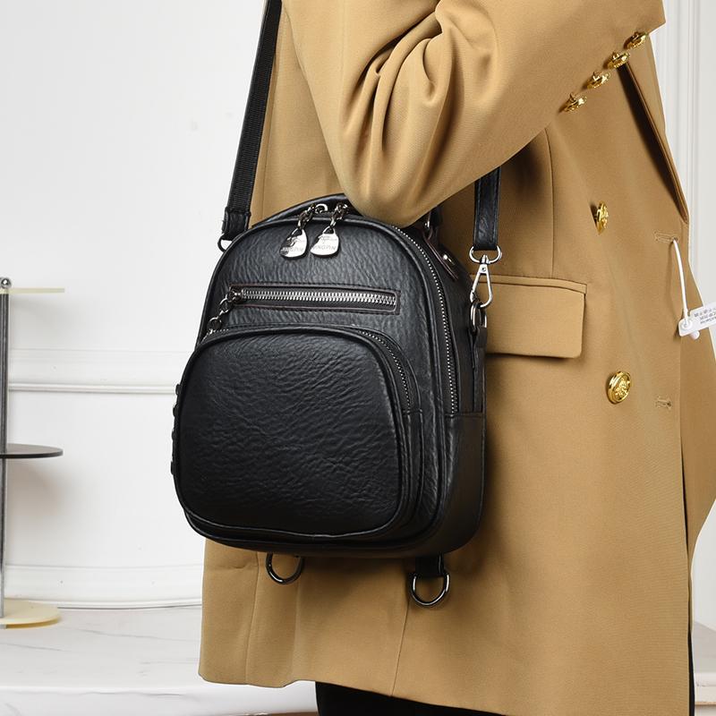 Mini PU Backpack Women Fashi Crossbody Bag Casual Daily Use Small Shoulder Bag with Multiple Pockets